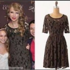 Anthro Navy Overlay Floral Fit n Flare Dress